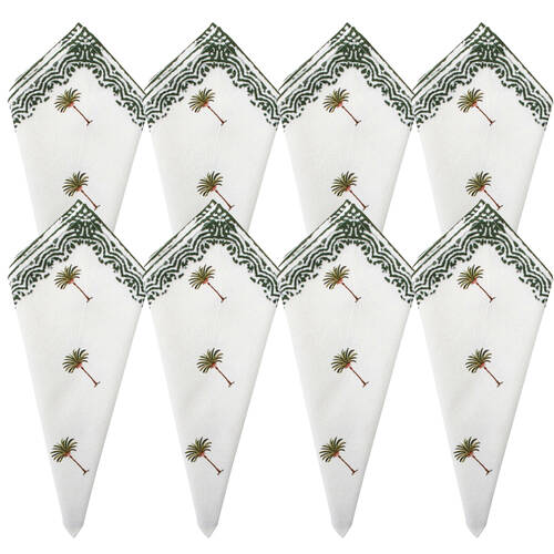 8PK LVD 100% Soft Cotton Reusable Table Napkin 45x45cm Palm Green/White