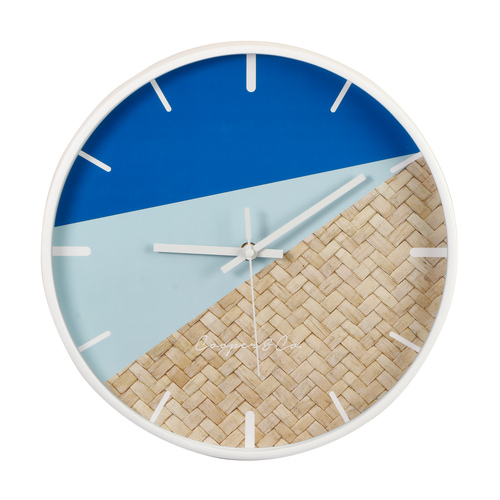 Cooper & Co. 30cm Blue/Rattan Cayman Silent Movement Round Wall Clock