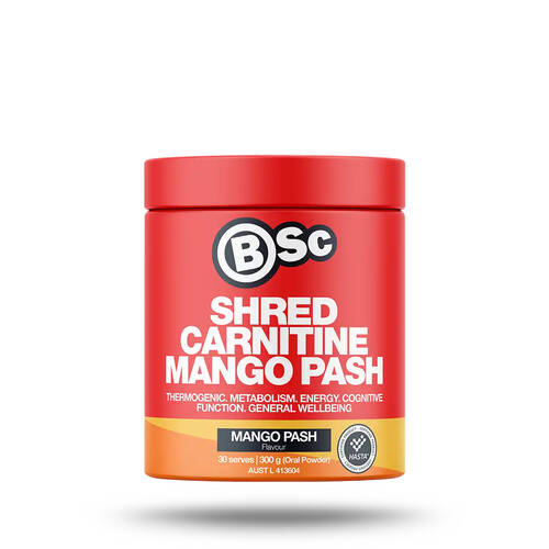 BSc Shred Carnitine 30 Serves Wellbeing Supplement 300g Mango Passionfruit
