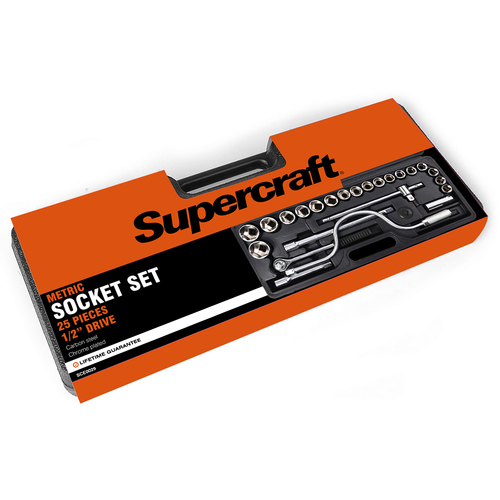 25pc Supercraft 1/2" Drive Metric Home/Garage Tool Socket Set