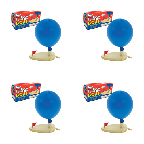 4PK Schylling Balloon Powered Boat Kids 15cm Wooden Toy 4y+