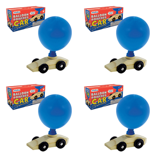 4PK Schylling Balloon Powered Vehicle Car Kids 11.4cm Wooden Toy 4y+