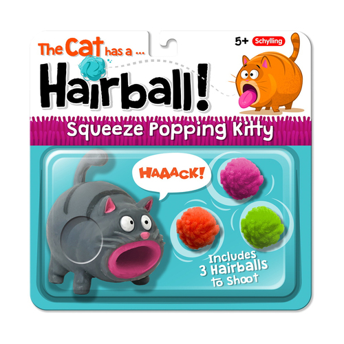 Schylling Hairball Squeeze Popping Kitty w/ 3x Balls Kids Toy 5y+