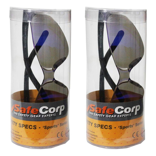 2PK Safecorp PPE Safety Specs/Glasses 'Sports' Series Blue Mirror