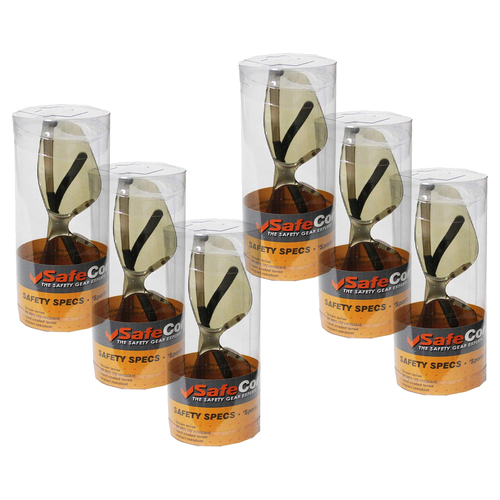 6PK Safecorp PPE Safety Specs/Glasses 'Sports' Series Brown Safecorp