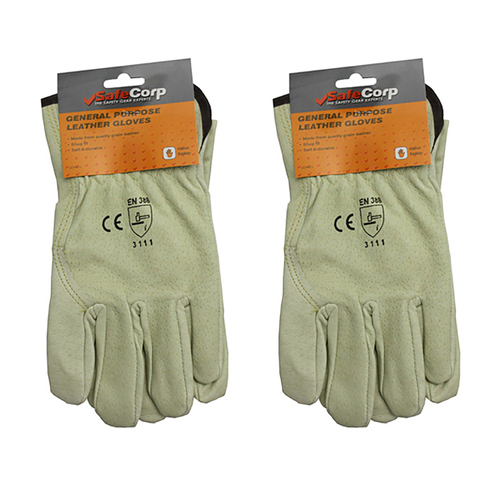 2PK Safecorp PPE Safety General Purpose Gloves Pair Grain Leather