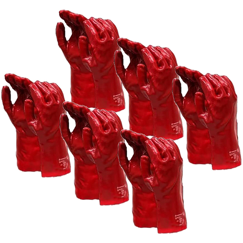 6PK Safecorp PPE Safety Chemical Short Length Gloves Pair 27cm Red