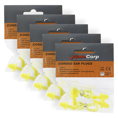 5x 2pc Safecorp Corded Ear Plugs Safety Hearing Protection