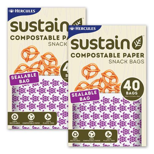 2x 40pc Hercules Sustain Compostable Sealable Paper Snack Bags