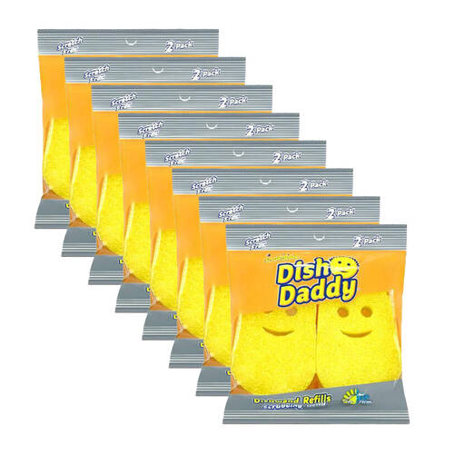 8x 2pc Dish Daddy Scrubbing Head Sponge Cleaner Refill Yellow