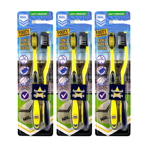3x 2pc NRL North Queensland Cowboys Soft/Medium Toothbrush Kids/Adults 6y+