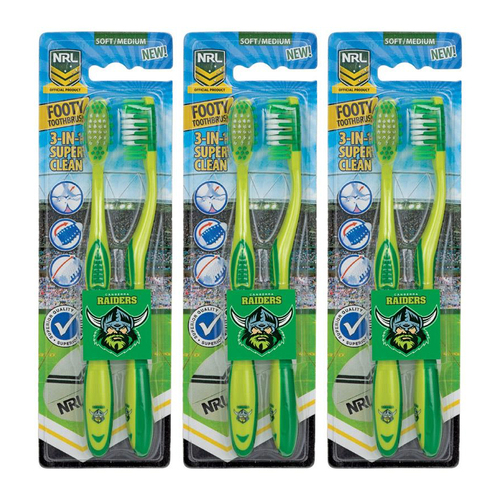 3x 2pc NRL Canberra Raiders Soft/Medium Toothbrush Kids/Adults Oral Care 6y+