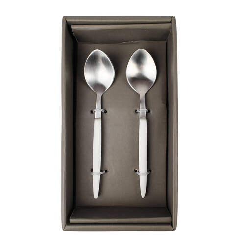 2pc NF Living Serving Spoons Set with Handles Brushed 18.5x10cm White