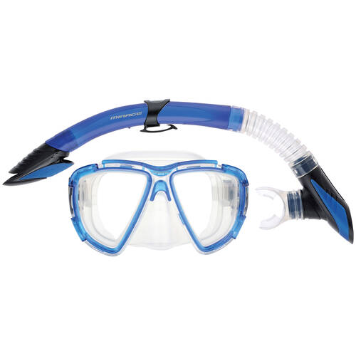 2pc Mirage Platinum Snorkelling/Swimming Mask & Snorkels Set Blue