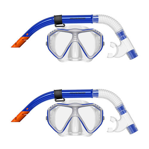 2x 2pc Mirage Caribbean Snorkelling/Swimming Mask & Snorkels Set Blue