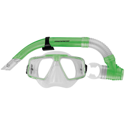 2pc Mirage Quest Snorkelling/Swimming Mask & Snorkels Set Green