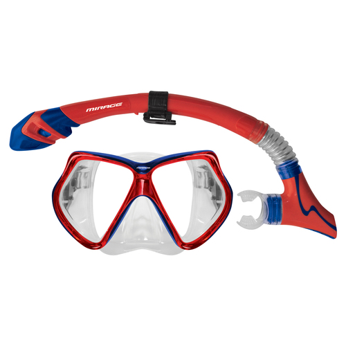 Mirage Adult Silicone Goggle Mask & Snorkel Set - Red