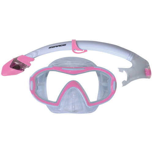 2pc Mirage Horizon Dry Top Snorkelling Mask & Snorkels Set Pink