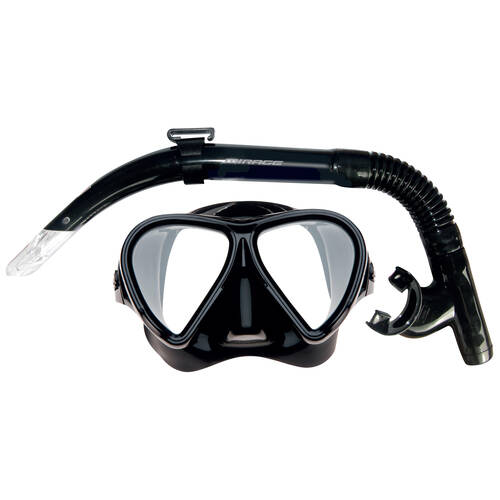 2pc Mirage Stealth Snorkelling/Swimming Mask & Snorkels Set Black