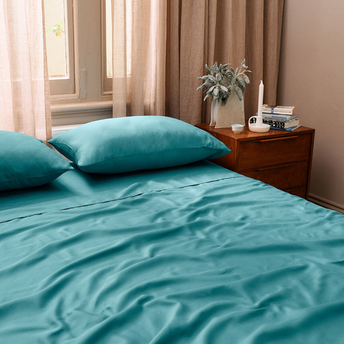 Dickies King Bed 1700TC Cotton Rich Sheet Set Mineral Blue