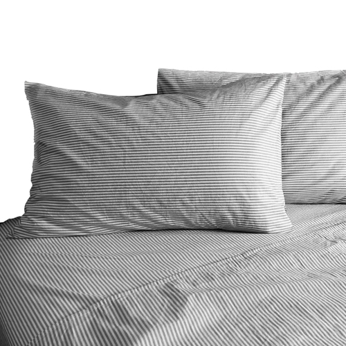 Sheraton Luxury Queen Bed Fitted Sheet Set Maison Indi Stripe Vintage Wash Coal