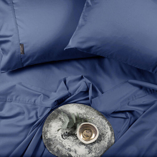 Sheraton Luxury  Bamboo Cotton Double Bed Fitted Sheet Set Deep Blue