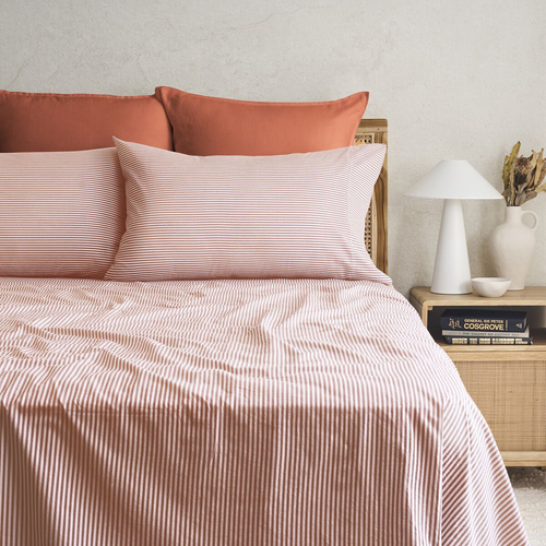 Tontine King Bed Vintage Stripes Cotton Sheet Set Clay