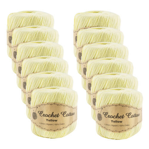 12PK Malli 100% Cotton Knitting Crochet Yarn Ball 50g 3ply 3.25mm Yellow