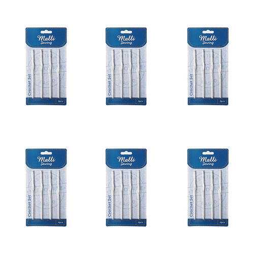 6x 4pc Malli Aluminium Crochet Hook Set Yarn Crafting Tools - Silver