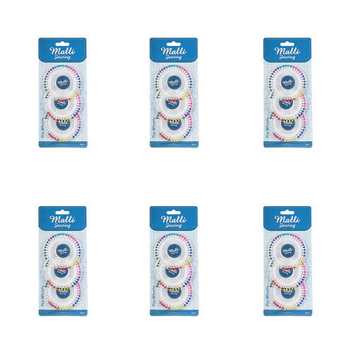 6x 12pc Malli Sewing Dressmaker Steel Round Sewing Pin Wheel Set - Assorted