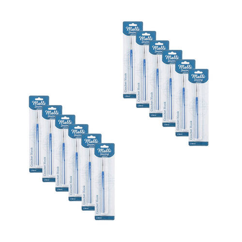 12PK Malli Aluminium Crochet Hook Yarn Crafting/Knitting Tools - Assorted 