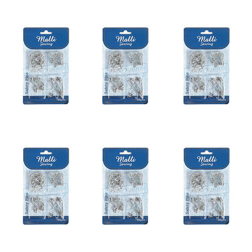 6PK Malli Sewing Assorted Multi-Size Metal Safety Pin Set