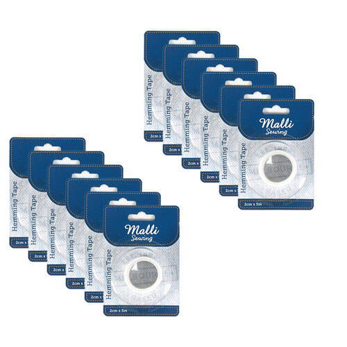 12PK Malli Sewing Hemming Tape Fabric Adhesive Tape 122x5cm - White