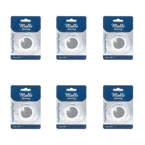 6PK Malli Sewing Hemming Tape Fabric Adhesive Tape 122x5cm - White