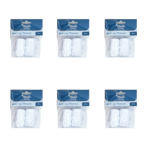 6PK Malli Sewing Thread Spool Hand Sewing Thread 500M - White