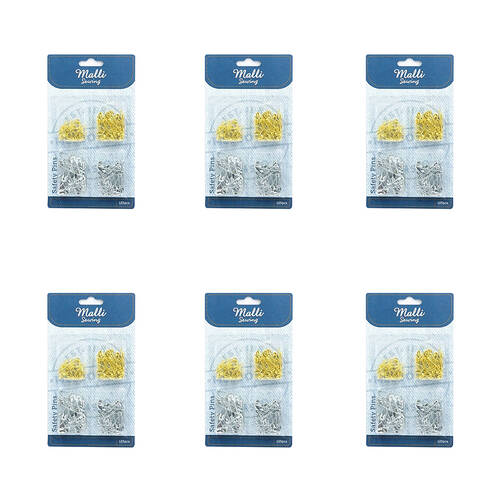 6x 125pc Malli Sewing Assorted Dressmaker Safety Pins - Silver/Gold