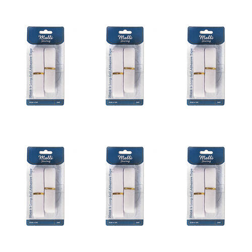 6PK Malli Sewing Hook & Loop Self Adhesive Tape Fabric Fastener 1220mm x 1m