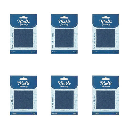 6PK Malli Sewing Polycotton Iron-On Mender 1224x9cm - Blue