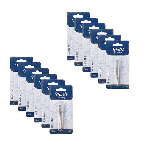 12x 2pc Malli Sewing Metal Fabric Threading Bodkins 8cm - Silver