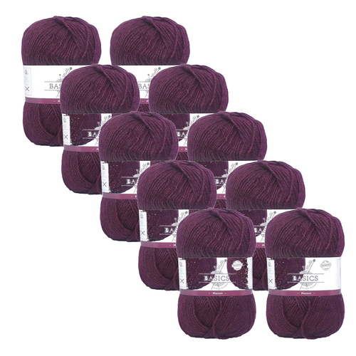 10PK Malli Super Blend Basic 100g Acrylic/Polyester Yarn - Maroon