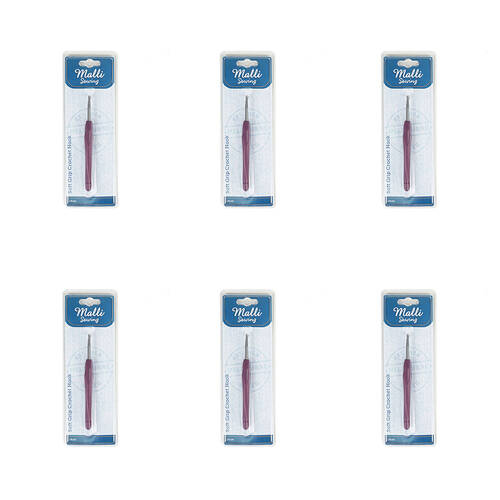 6PK Malli Metal/Plastic Soft Grip Crochet Hook Yarn Crafting Tools 140mm