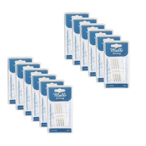 12x 4pc Malli Sewing Easy Thread Metal Jumbo Sewing Needles 2x70mm - Silver