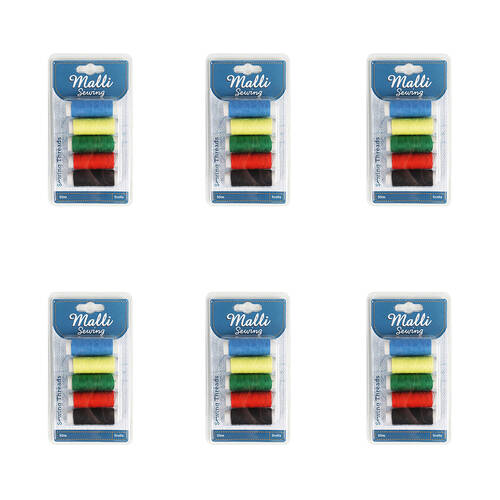 6PK 5pk Malli Sewing Coloured Sewing Thread 50M - Assorted