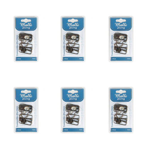 6x 2pc Malli Sewing Metal Suspender Buckles 3.8cm - Assorted