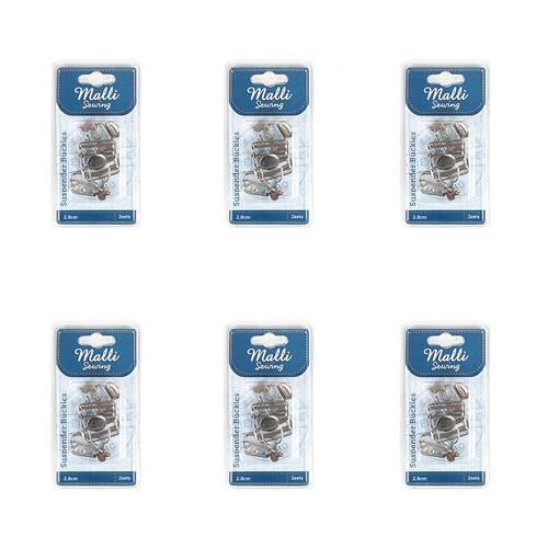 6x 2pc Malli Sewing Metal Suspender Buckles 2.8cm - Assorted