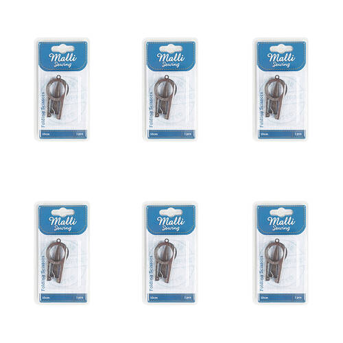 6PK Malli Sewing Metal Folding Sewing Scissors 10cm Silver - Assorted