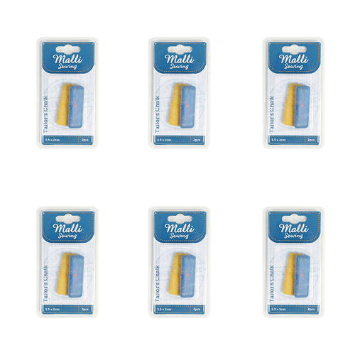 6x 2pc Malli Tailor's Chalk Fabric Marking Tool 5.5x2cm - Assorted