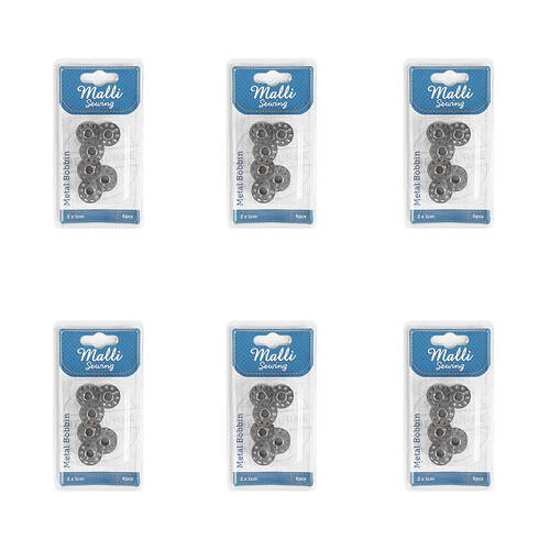 6x 6pc Malli Sewing Metal Compact Sewing Bobbins 2cm - Grey