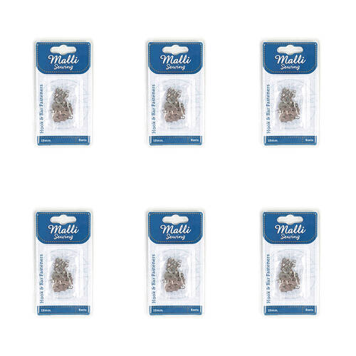 6PK Malli Sewing 8-Sets Metal Hook & Bar Fasteners 19mm - Silver