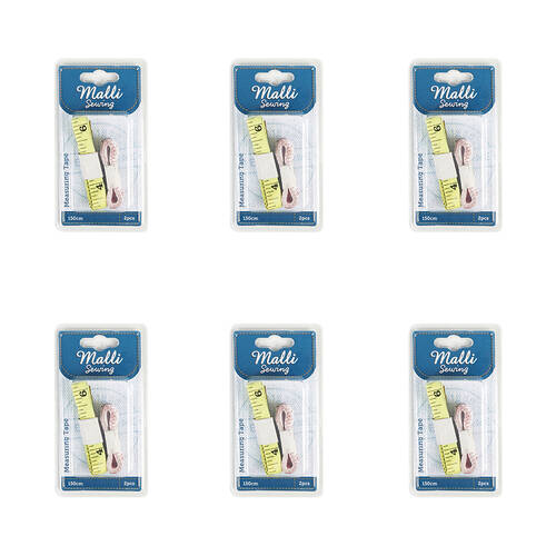 6x 2pc Malli Sewing Soft Inches & cm Measuring Tape 150cm 